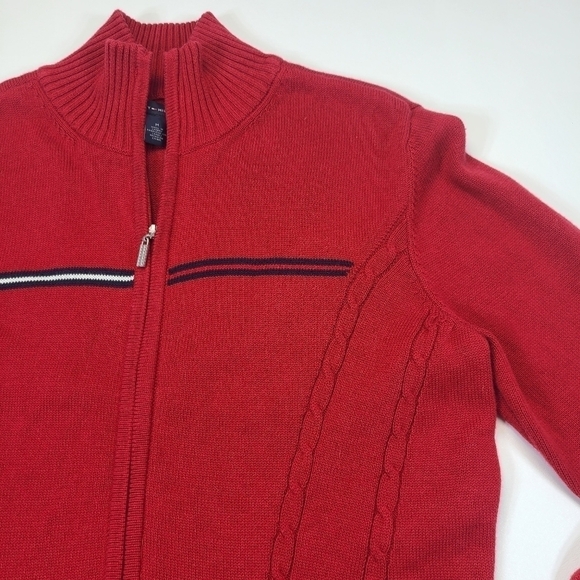 Tommy Hilfiger Full Zip Long Sleeve Sweater Jacket Cable Knit Red, Size Medium - Picture 4 of 15